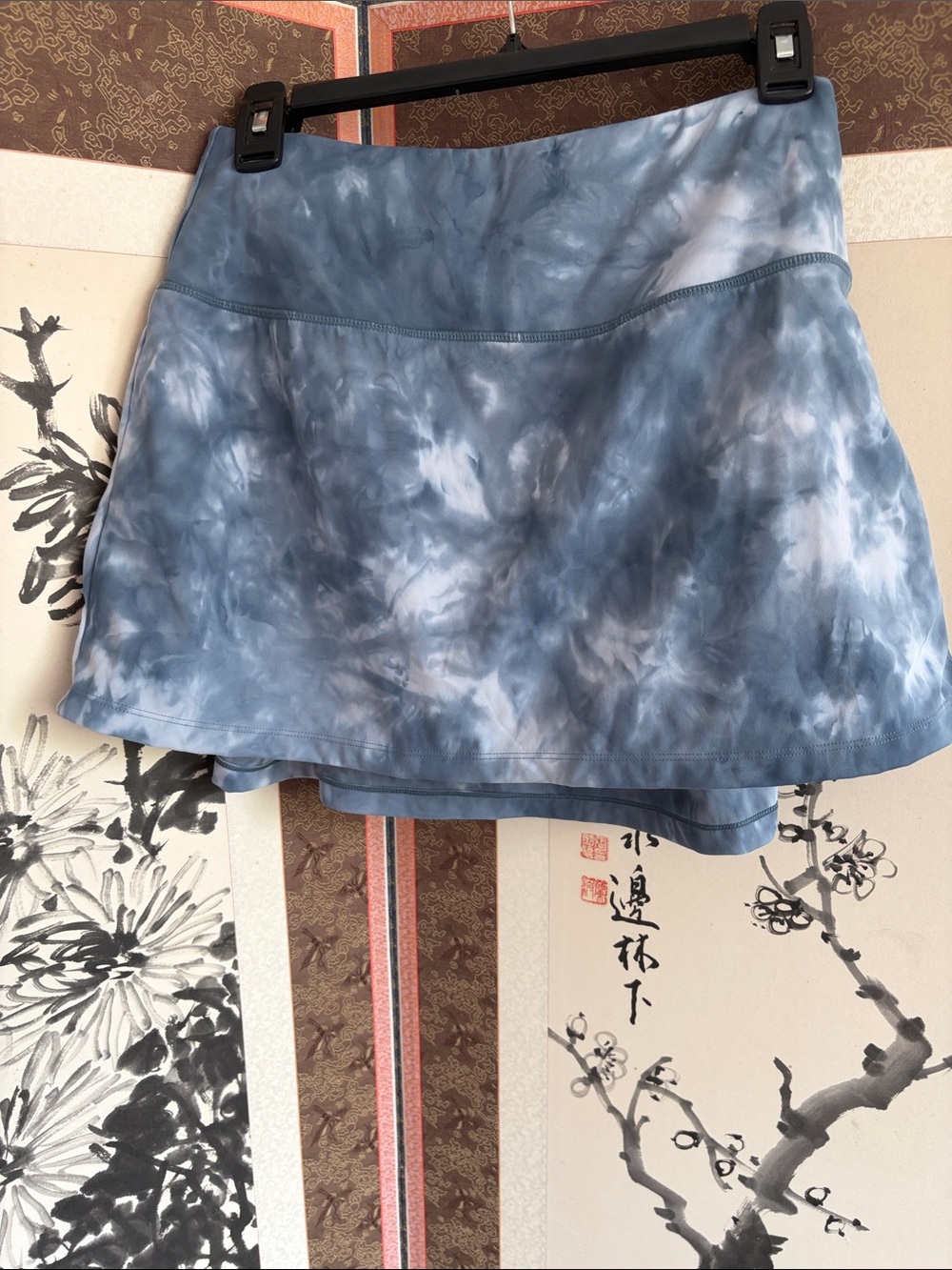 Women's Blue Tie-Dye Mini Skirt with Built-In Shorts